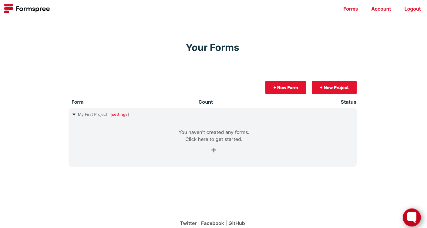 Formspree create a project